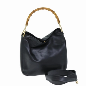GUCCI Bamboo Shoulder Bag Leather 2way Black 001 1998 1638  73901