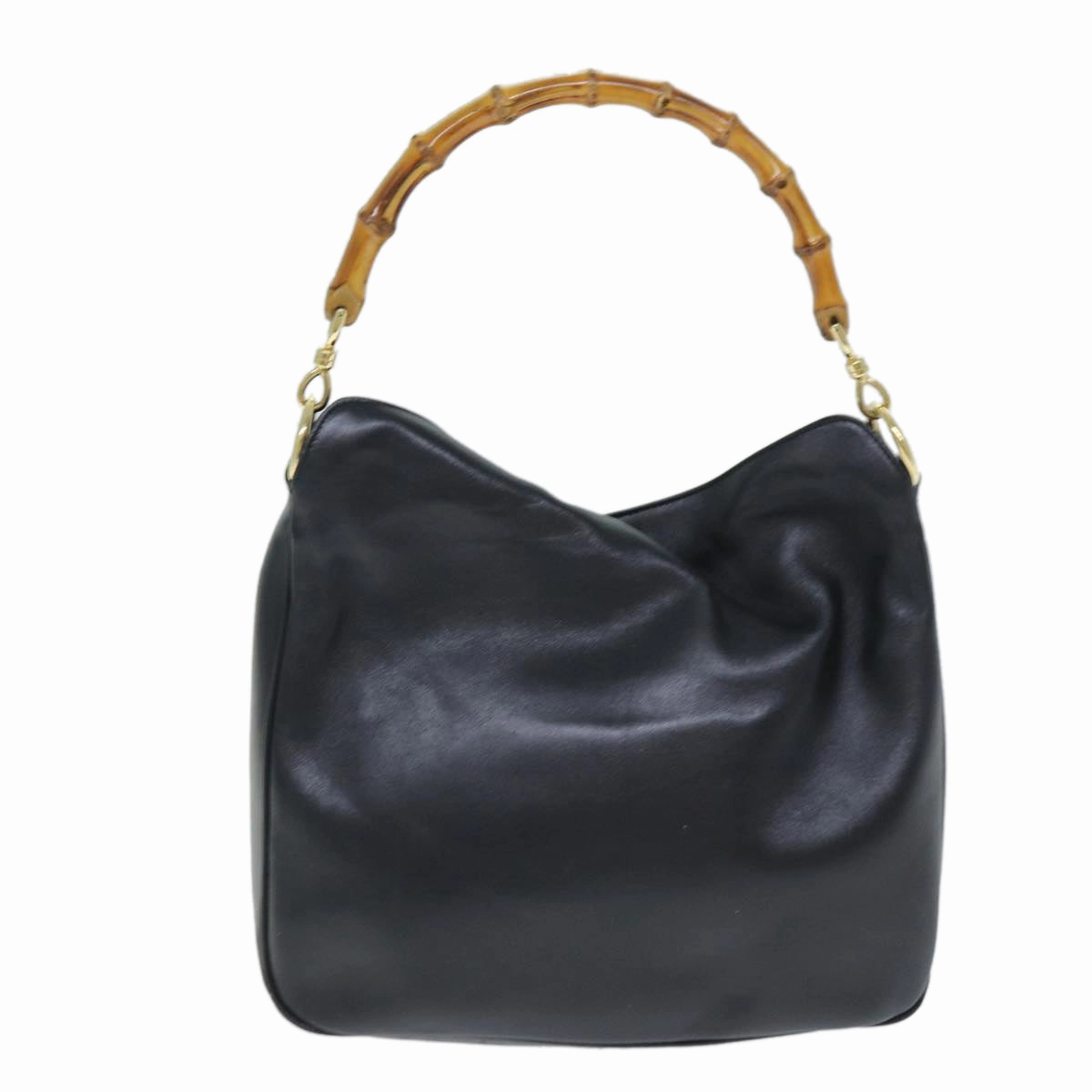 GUCCI Bamboo Shoulder Bag Leather 2way Black 001 1998 1638  73901