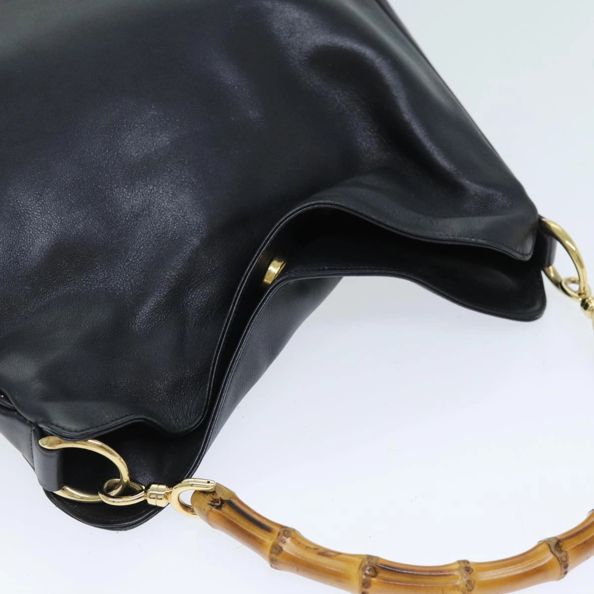 GUCCI Bamboo Shoulder Bag Leather 2way Black 001 1998 1638  73901