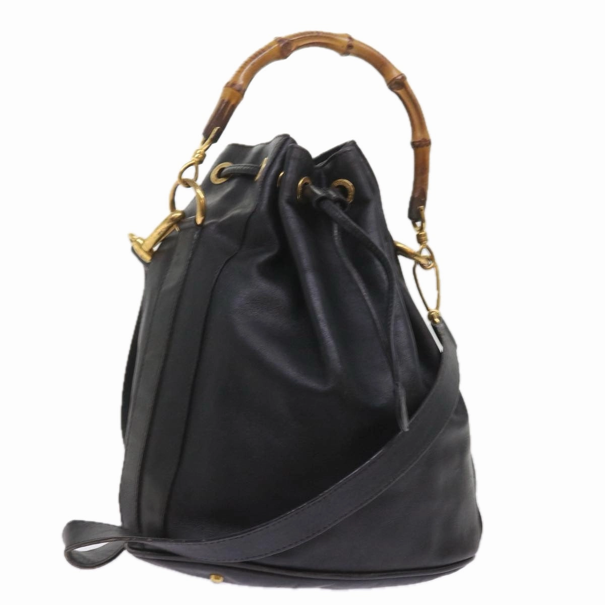 GUCCI Bamboo Shoulder Bag Leather 2way Black 001 2865 1657  bs9276