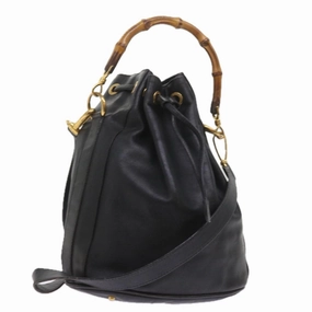 GUCCI Bamboo Shoulder Bag Leather 2way Black 001 2865 1657  bs9276
