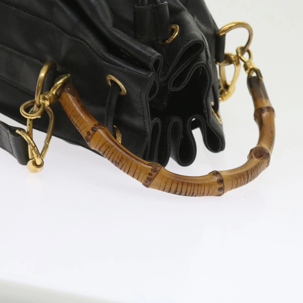 GUCCI Bamboo Shoulder Bag Leather 2way Black 001 2865 1657  bs9276