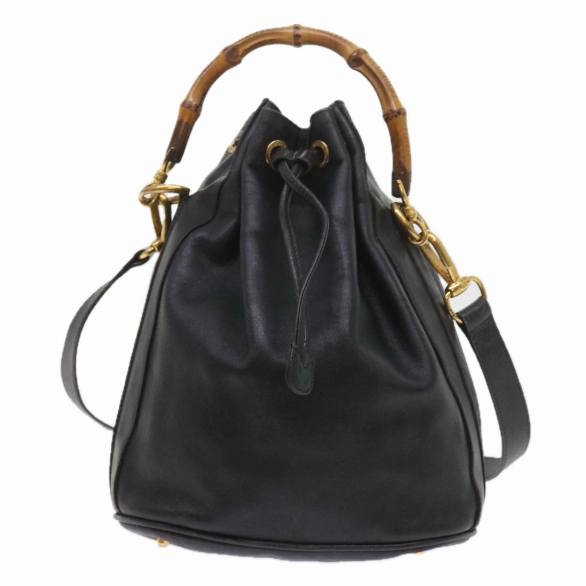GUCCI Bamboo Shoulder Bag Leather 2way Black 001 2865 1657  bs9276