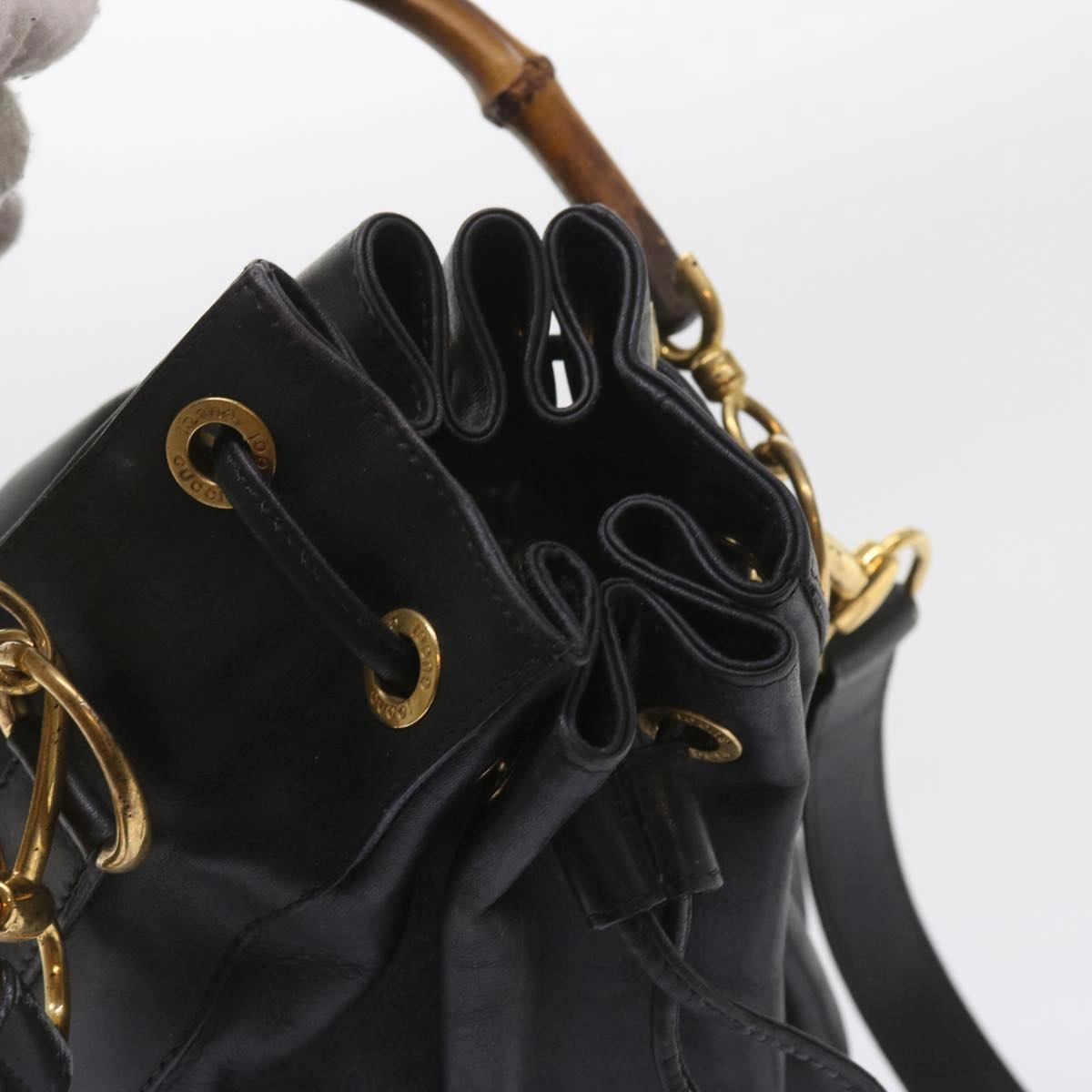 GUCCI Bamboo Shoulder Bag Leather 2way Black 001 2865 1657  bs9276