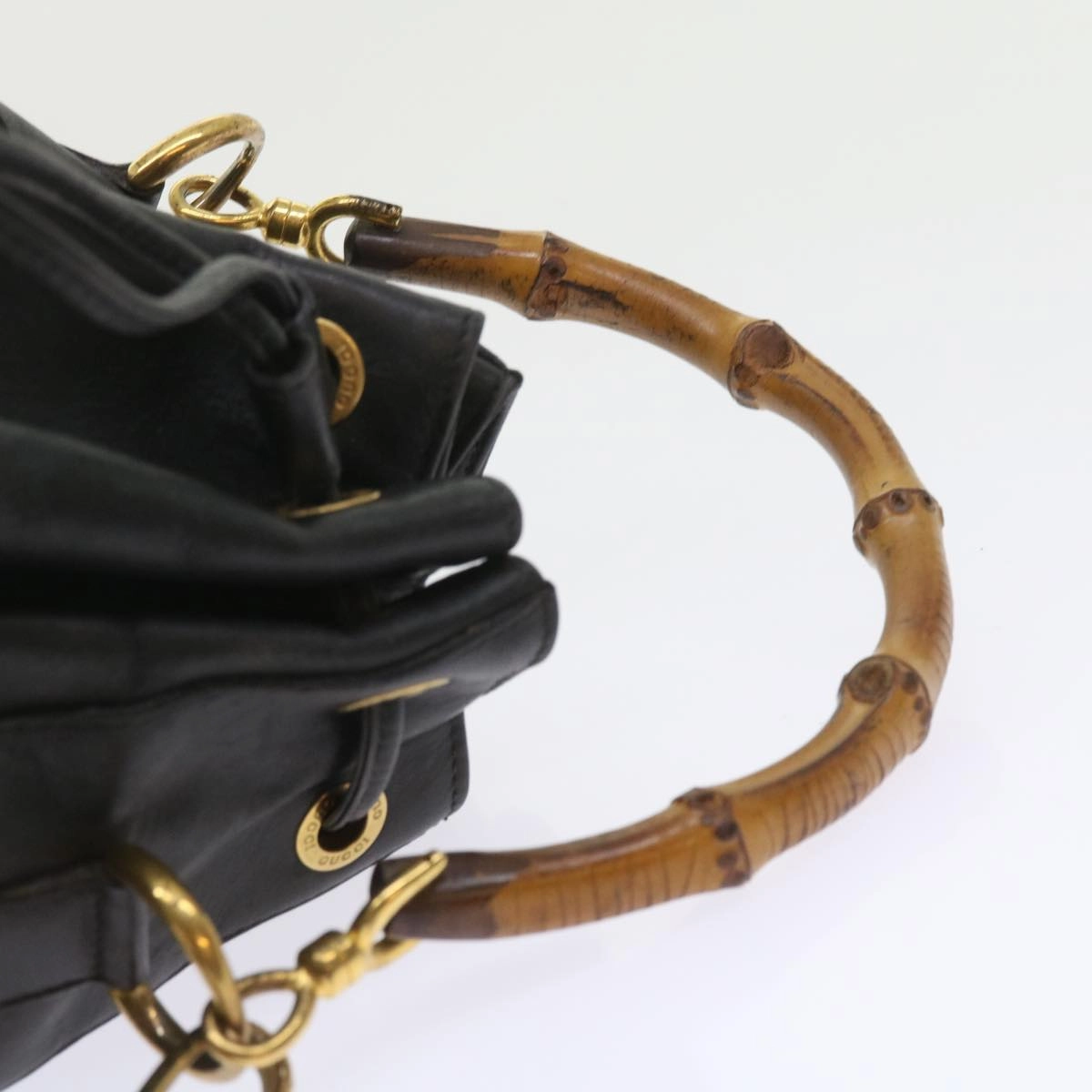 GUCCI Bamboo Shoulder Bag Leather 2way Black 001 2865 1657  bs9276