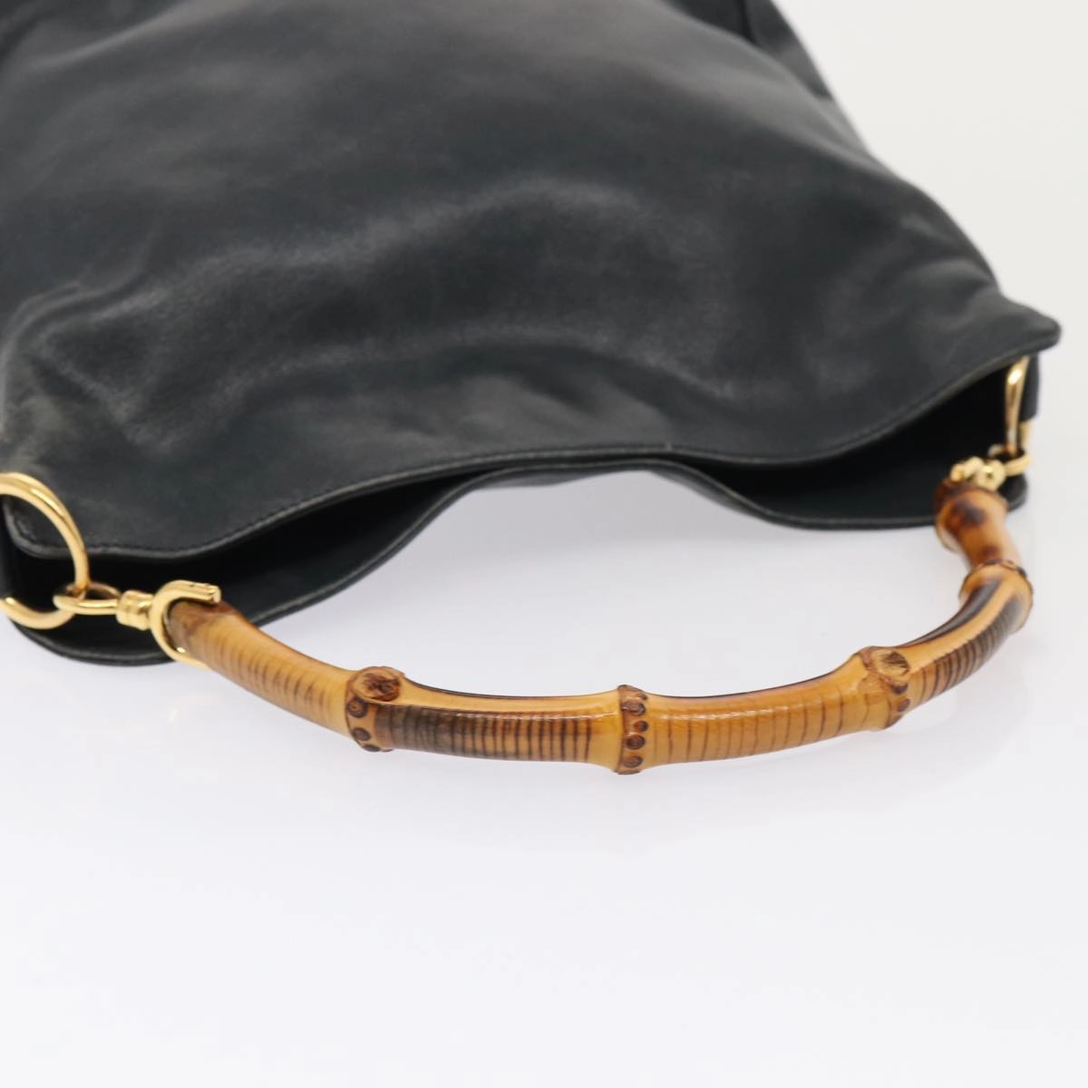 GUCCI Bamboo Shoulder Bag Leather 2way Navy Gold 001 1705 1638  86727