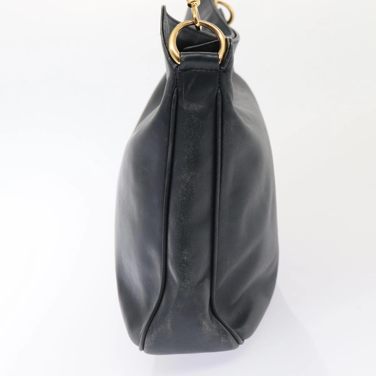 GUCCI Bamboo Shoulder Bag Leather 2way Navy Gold 001 1705 1638  86727