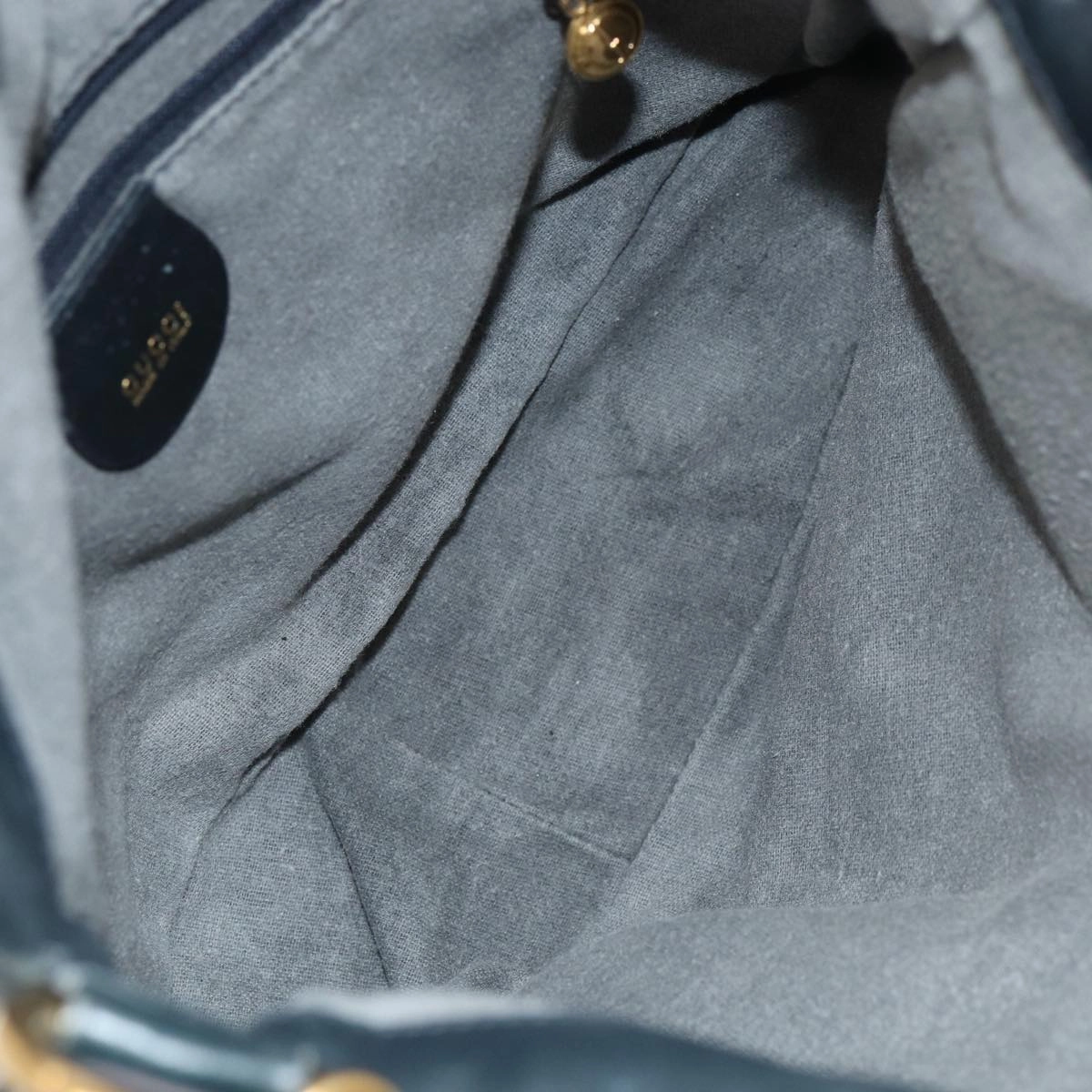 GUCCI Bamboo Shoulder Bag Leather 2way Navy Gold 001 1705 1638  86727