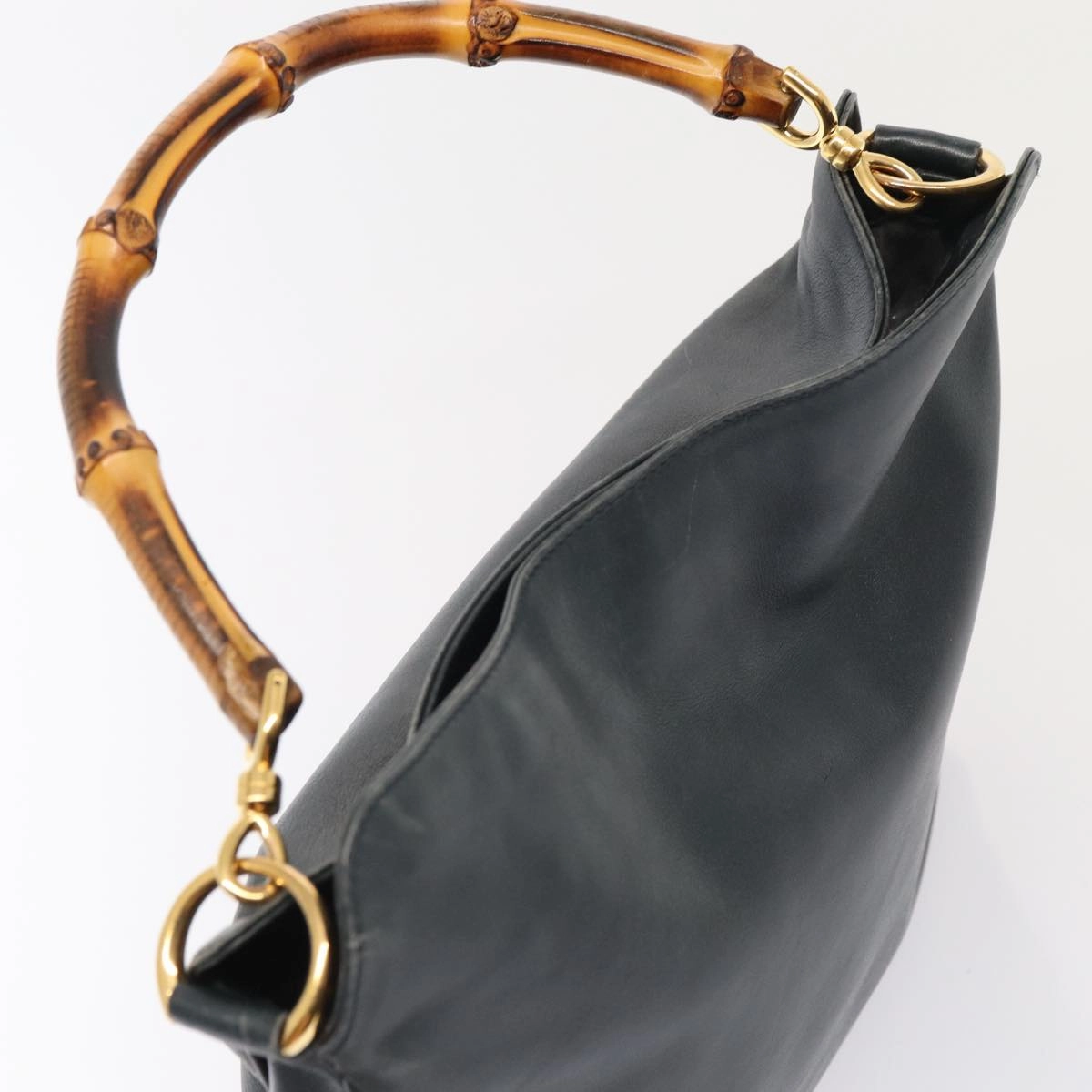 GUCCI Bamboo Shoulder Bag Leather 2way Navy Gold 001 1705 1638  86727