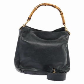 GUCCI Bamboo Shoulder Bag Leather 2way Navy Gold 001 1705 1638  86727