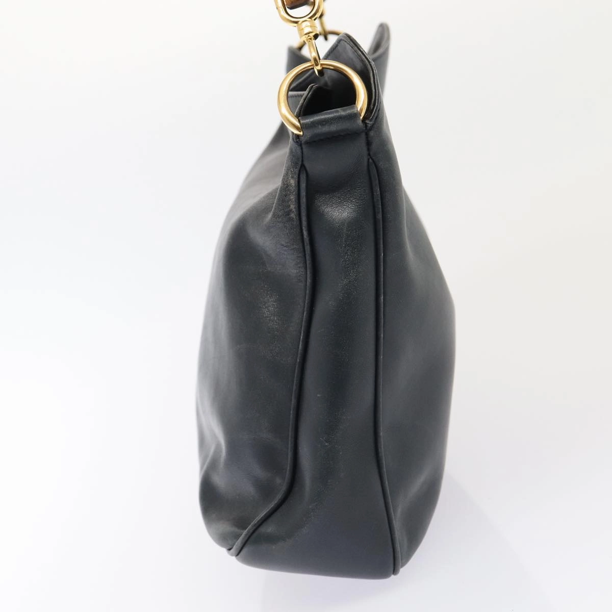 GUCCI Bamboo Shoulder Bag Leather 2way Navy Gold 001 1705 1638  86727