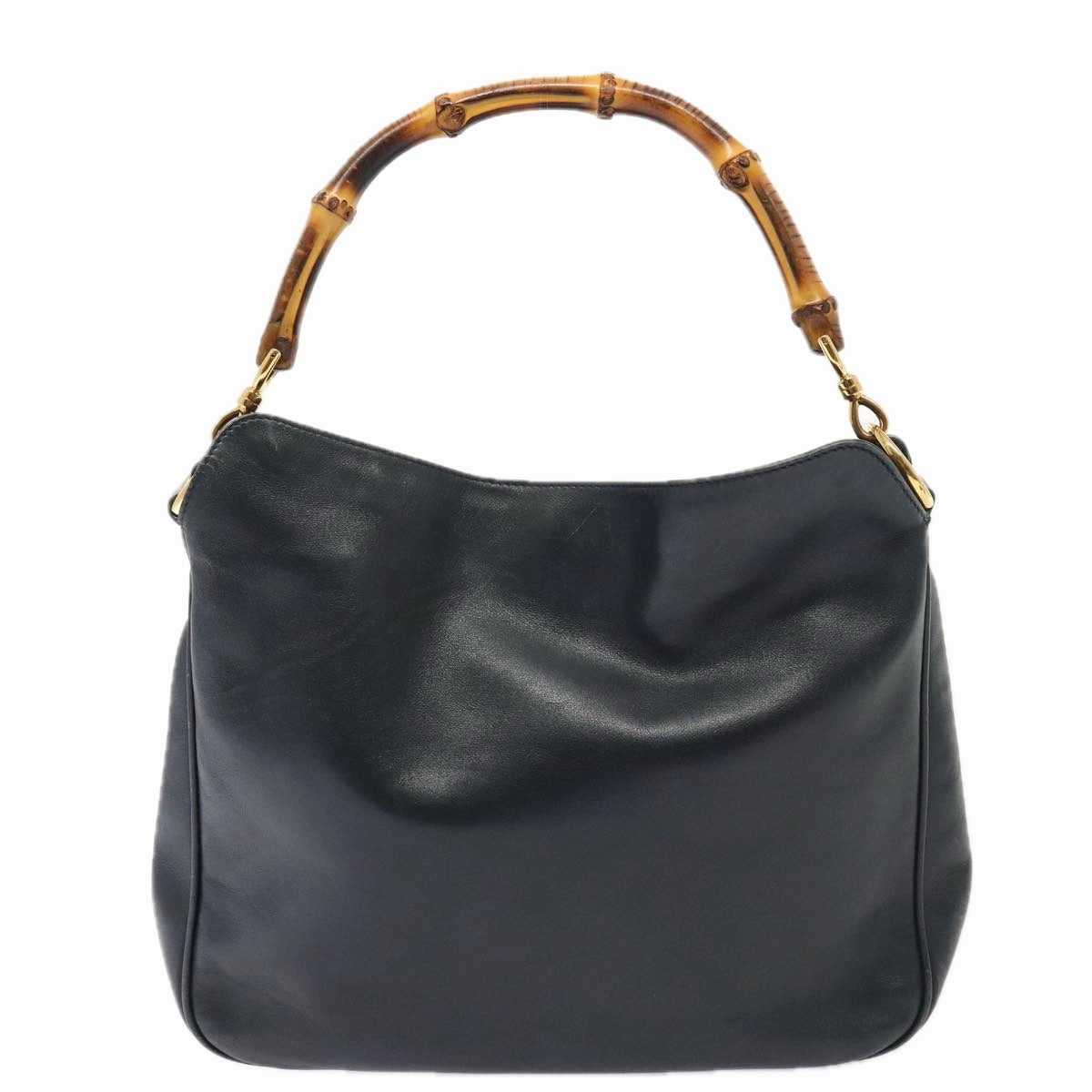 GUCCI Bamboo Shoulder Bag Leather 2way Navy Gold 001 1705 1638  86727