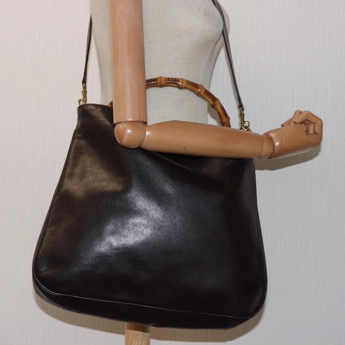 GUCCI Bamboo Shoulder Bag Leather Brown 001 1998 1577  78247