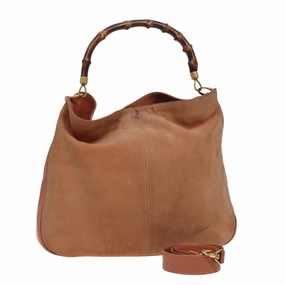 GUCCI Bamboo Shoulder Bag Suede 2way Beige 001 58 1577  77654
