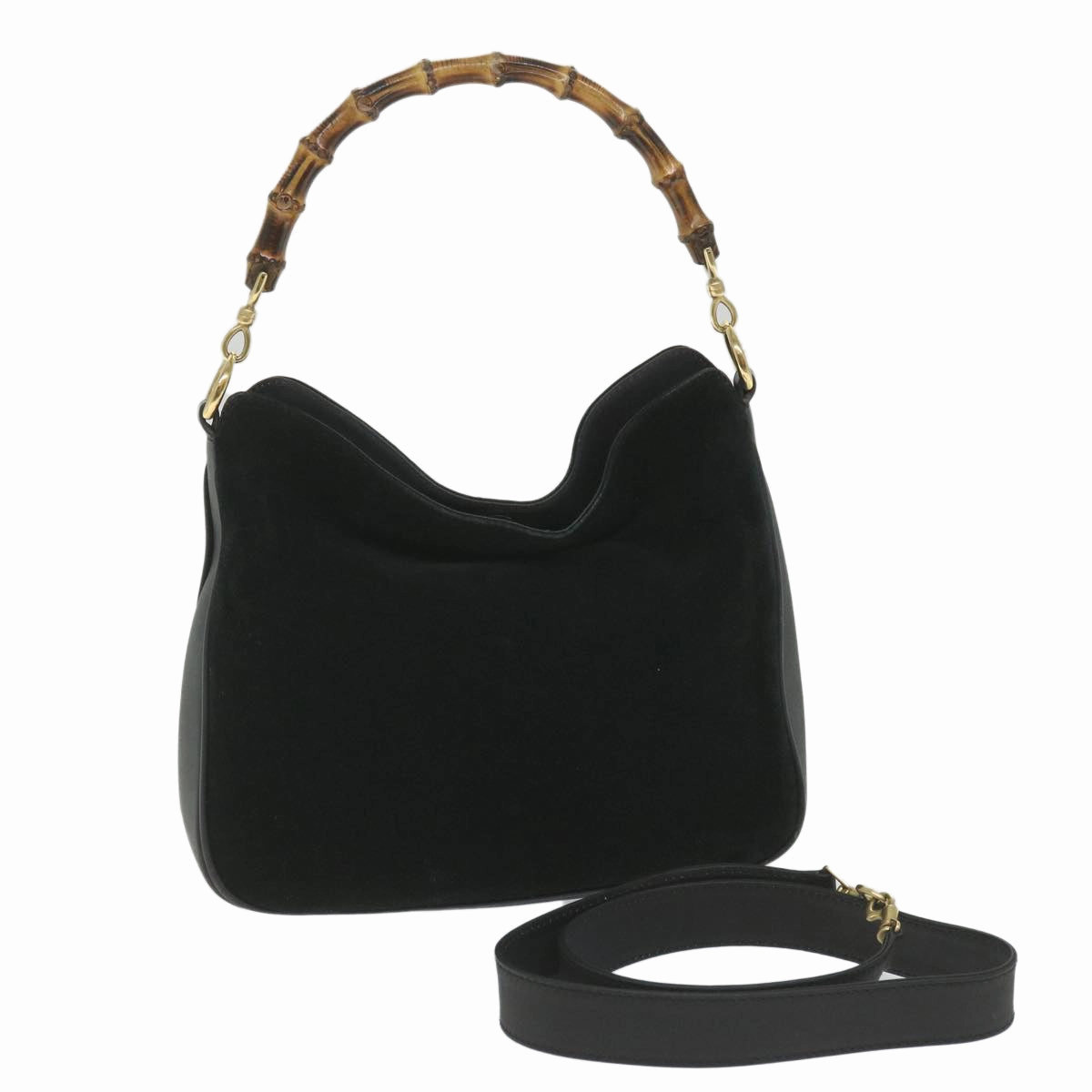 GUCCI Bamboo Shoulder Bag Suede 2way Black 001 1014 1638 0  ep2100