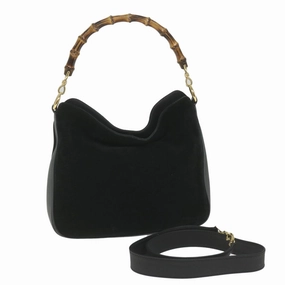 GUCCI Bamboo Shoulder Bag Suede 2way Black 001 1014 1638 0  ep2100