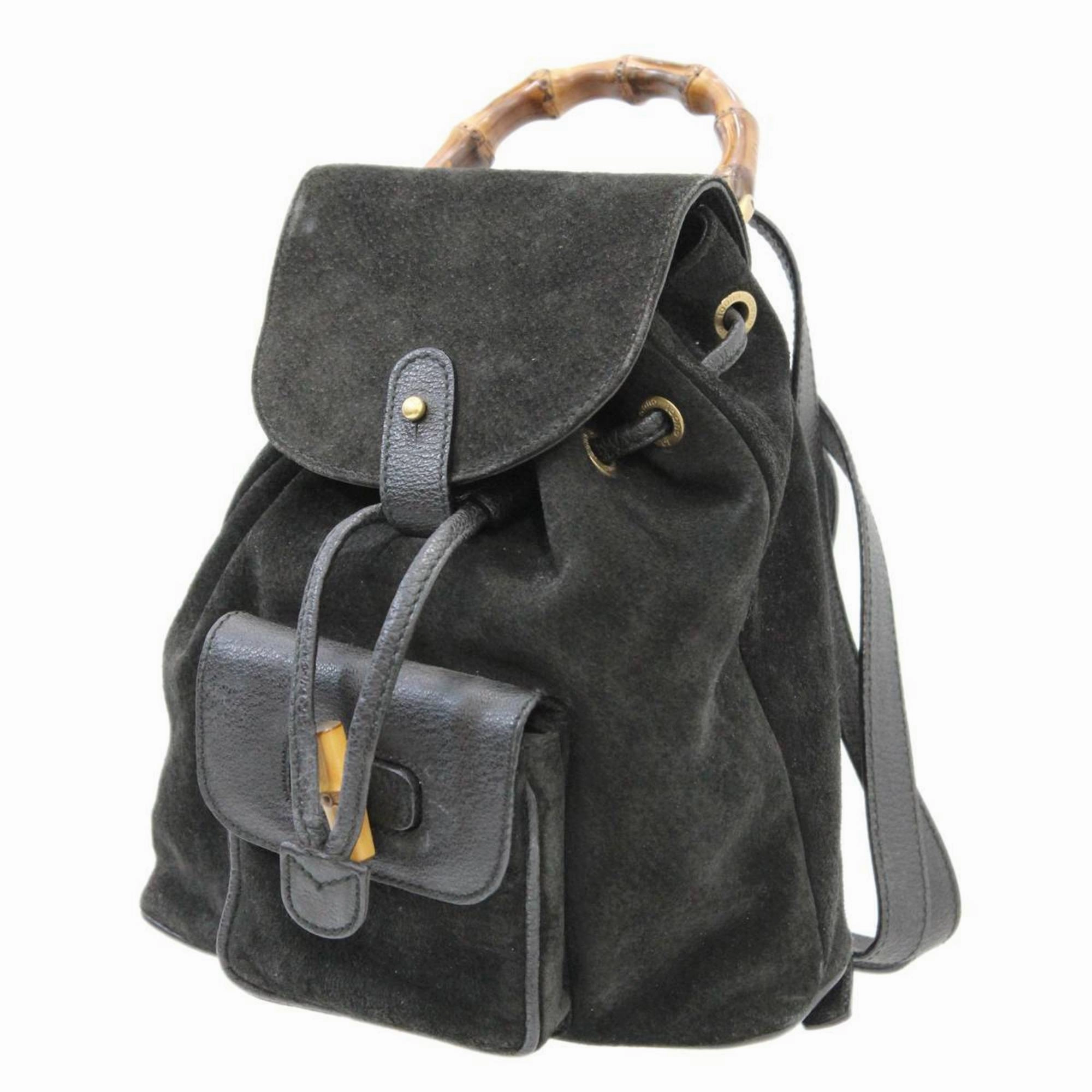 Gucci Bamboo  Suede Leather Backpack (Pre-Owned)
