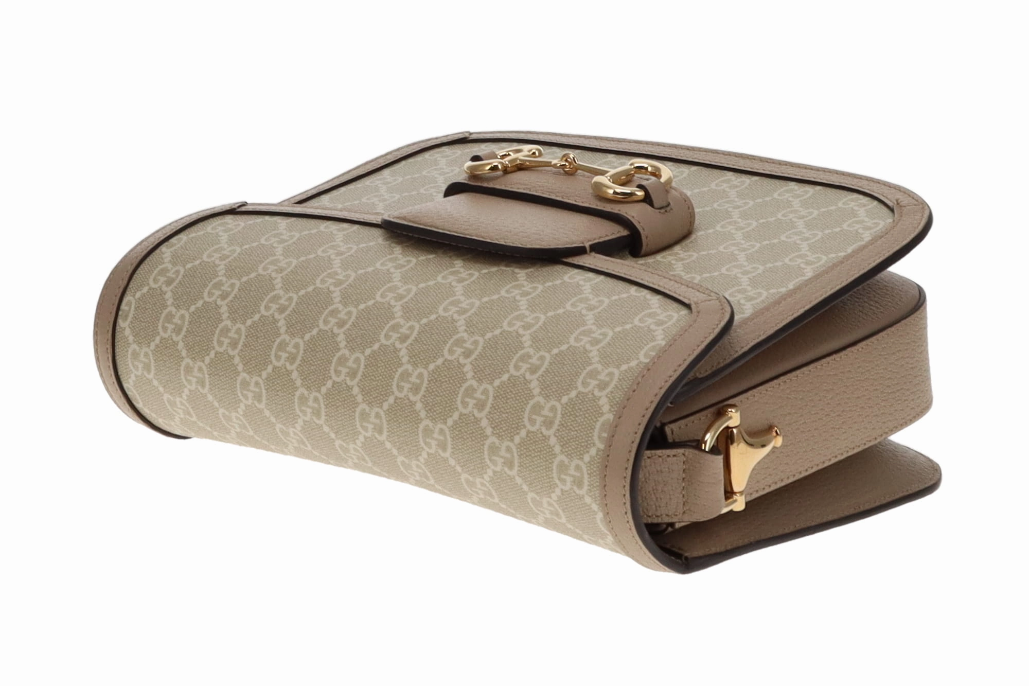 Gucci Beige and White Classic GG Supreme Horsebit 1955 Small Shoulder Bag