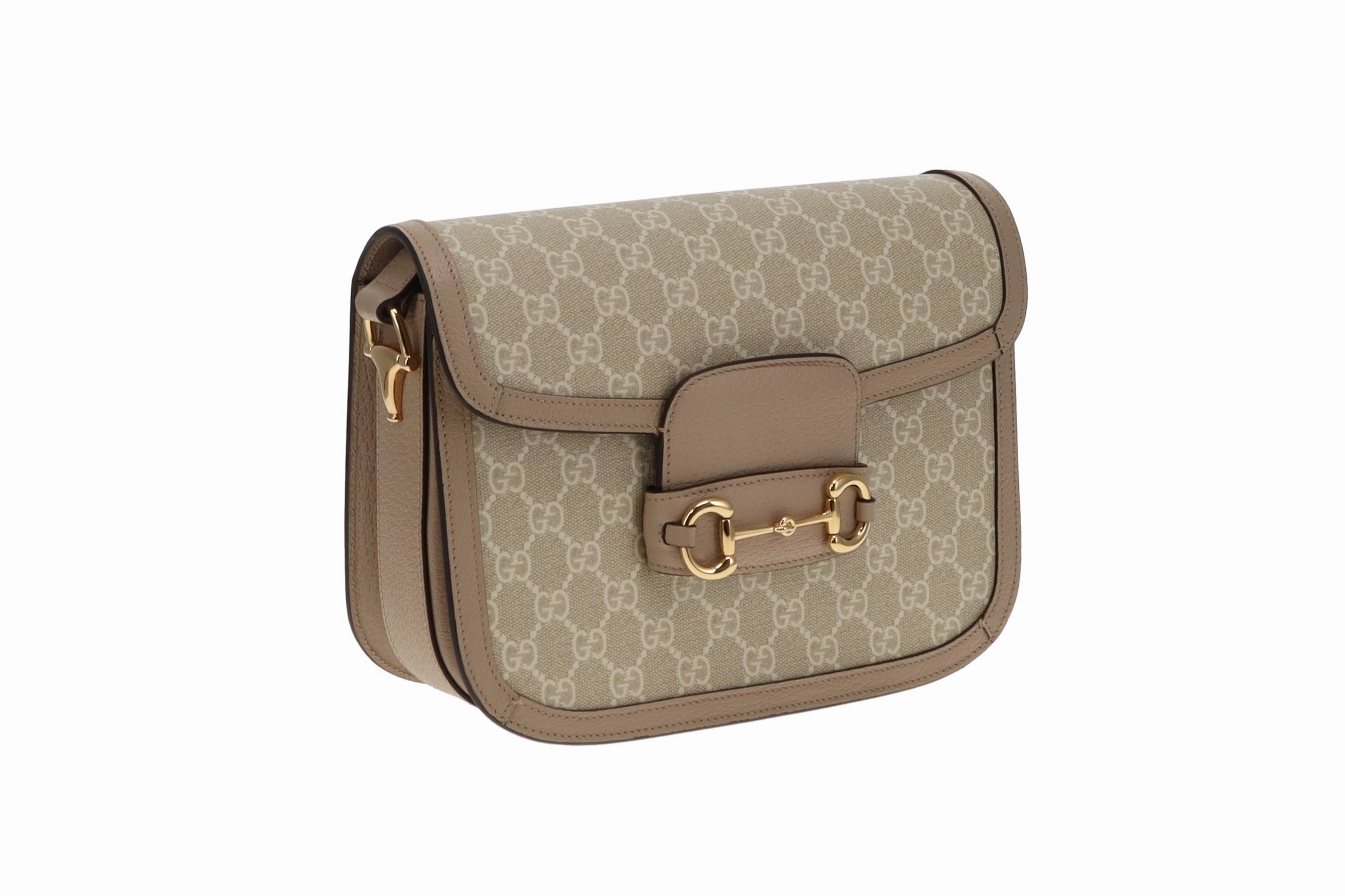 Gucci Beige and White Classic GG Supreme Horsebit 1955 Small Shoulder Bag
