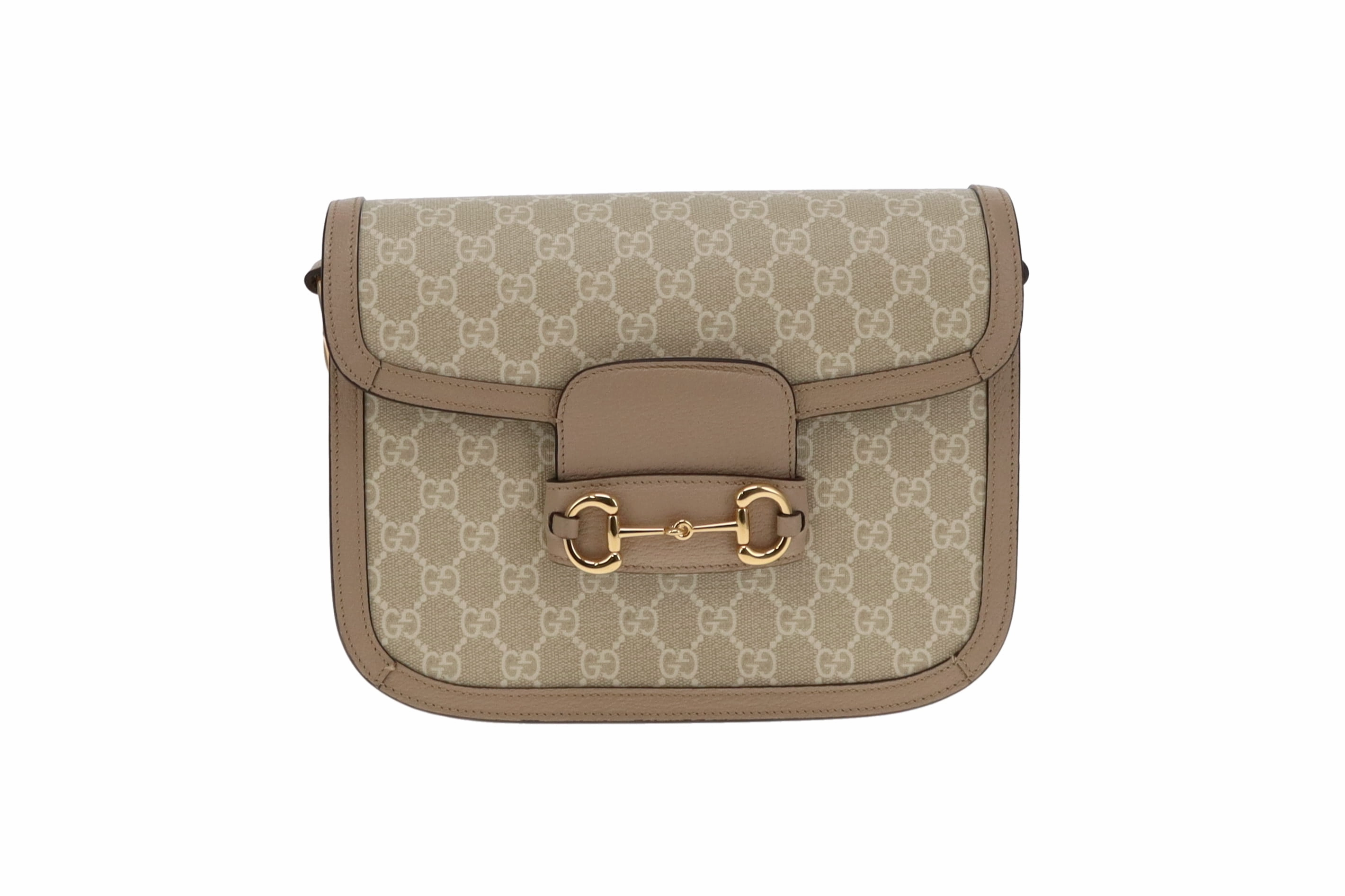Gucci Beige and White Classic GG Supreme Horsebit 1955 Small Shoulder Bag