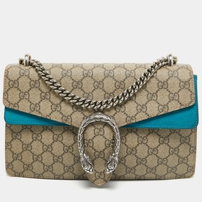 Gucci Beige/blue Gg Supreme Canvas And Suede Small Dionysus Shoulder Bag