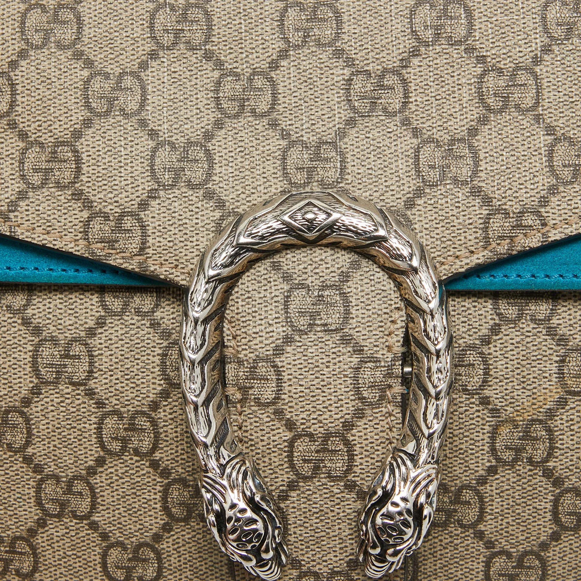 Gucci Beige/blue Gg Supreme Canvas And Suede Small Dionysus Shoulder Bag
