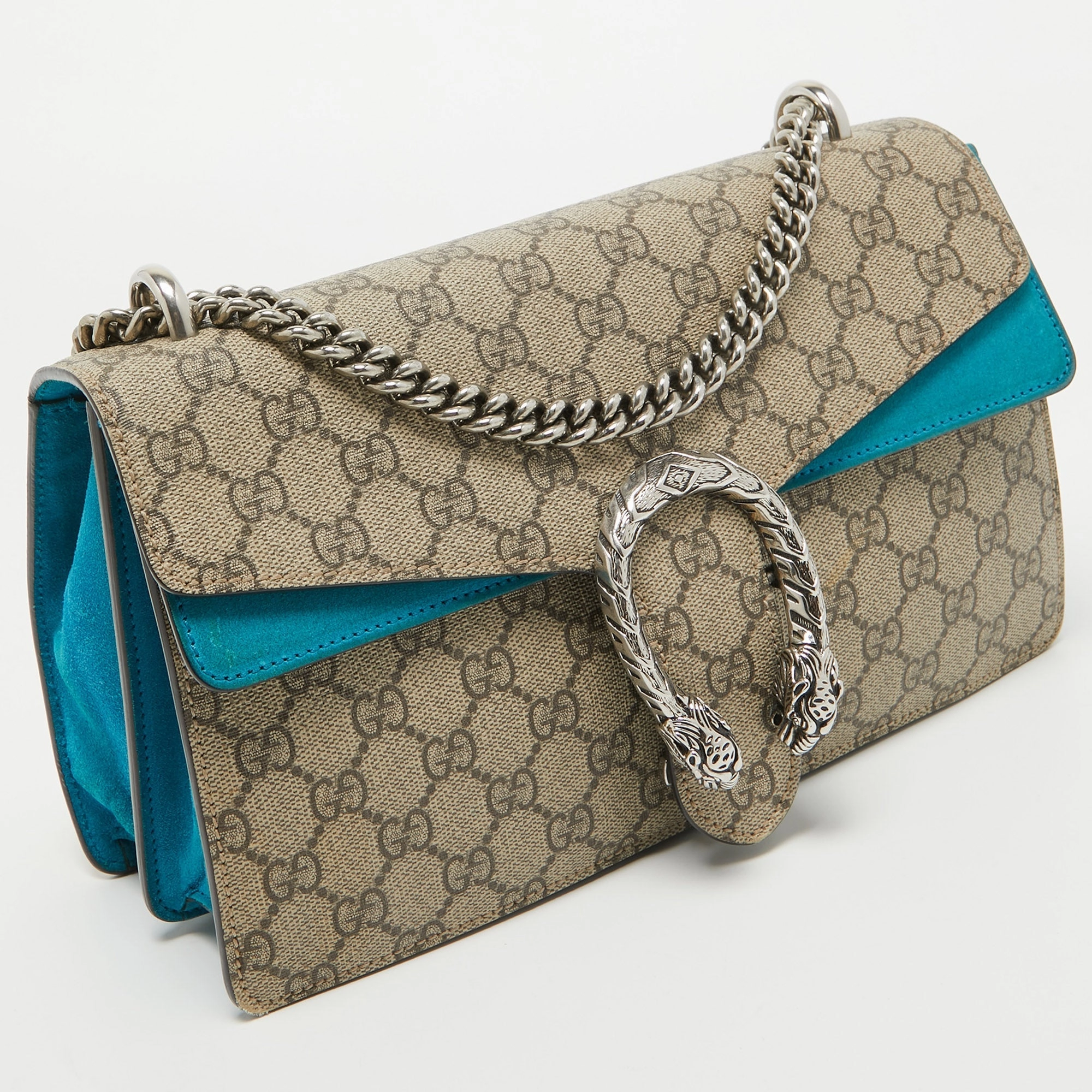 Gucci Beige/blue Gg Supreme Canvas And Suede Small Dionysus Shoulder Bag