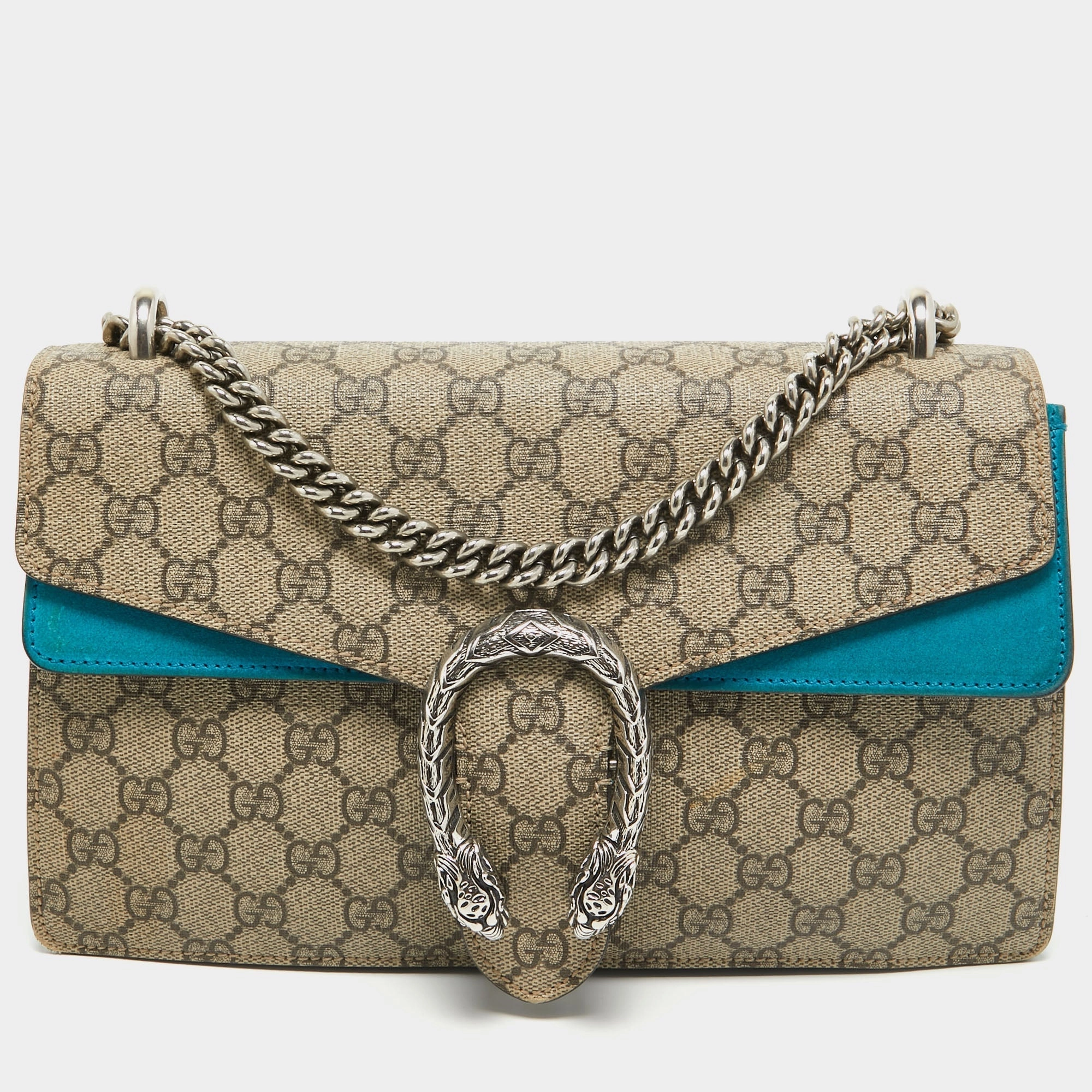 Gucci Beige/blue Gg Supreme Canvas And Suede Small Dionysus Shoulder Bag