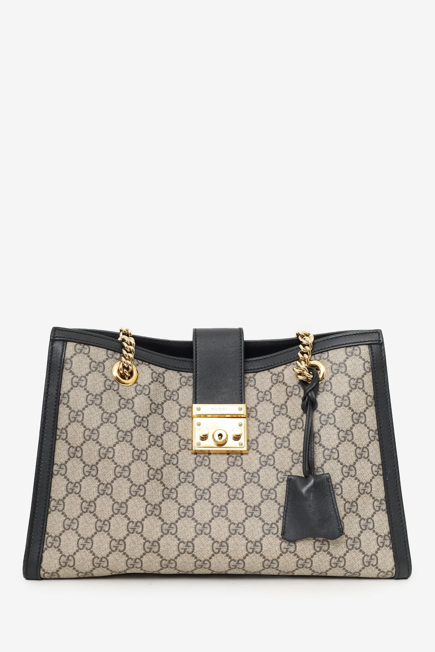 Gucci Black/Brown Leather/Coated Canvas GG Supreme Medium Padlock Shoulder Bag