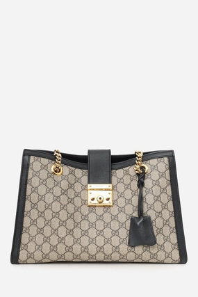 Gucci Black/Brown Leather/Coated Canvas GG Supreme Medium Padlock Shoulder Bag
