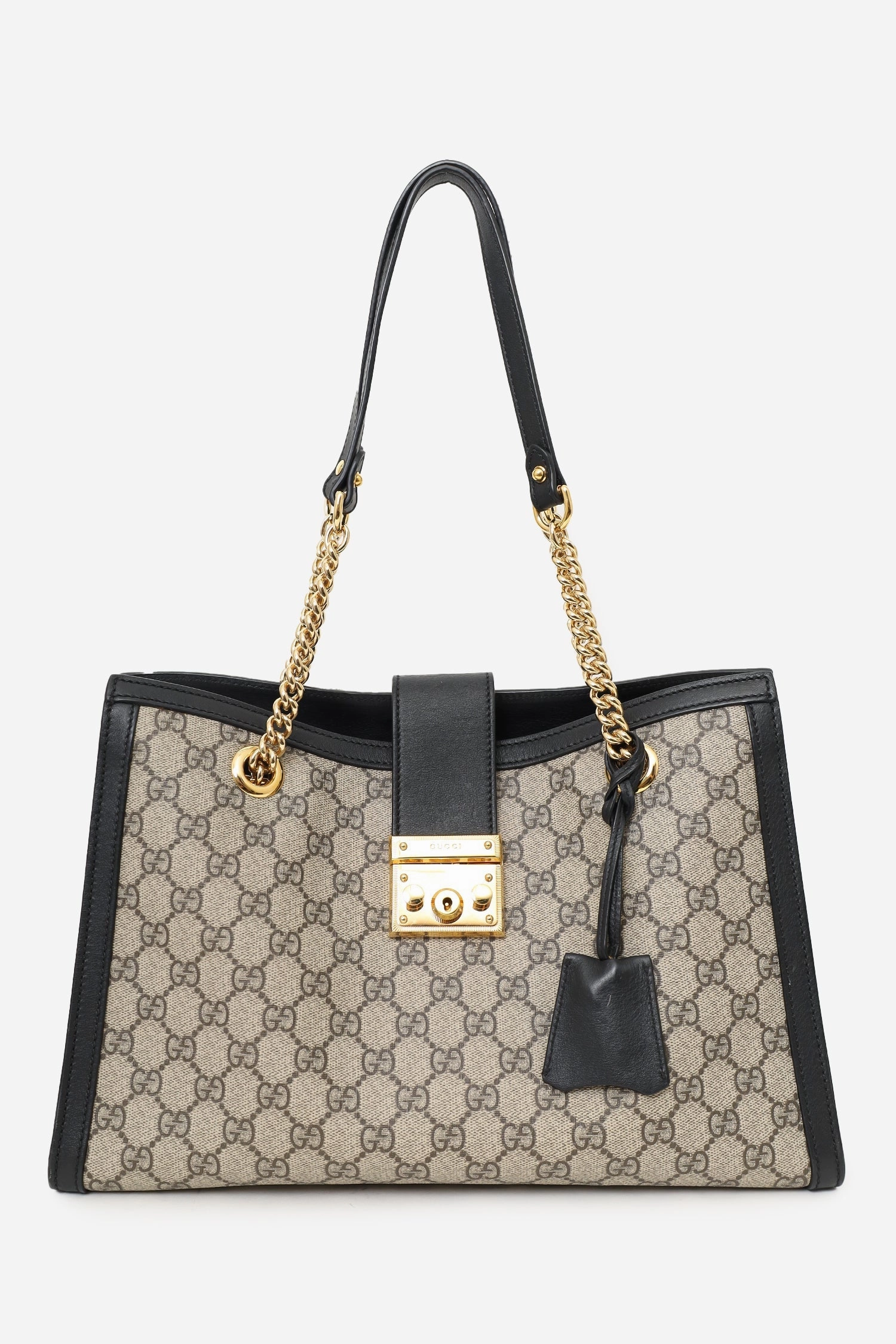 Gucci Black/Brown Leather/Coated Canvas GG Supreme Medium Padlock Shoulder Bag
