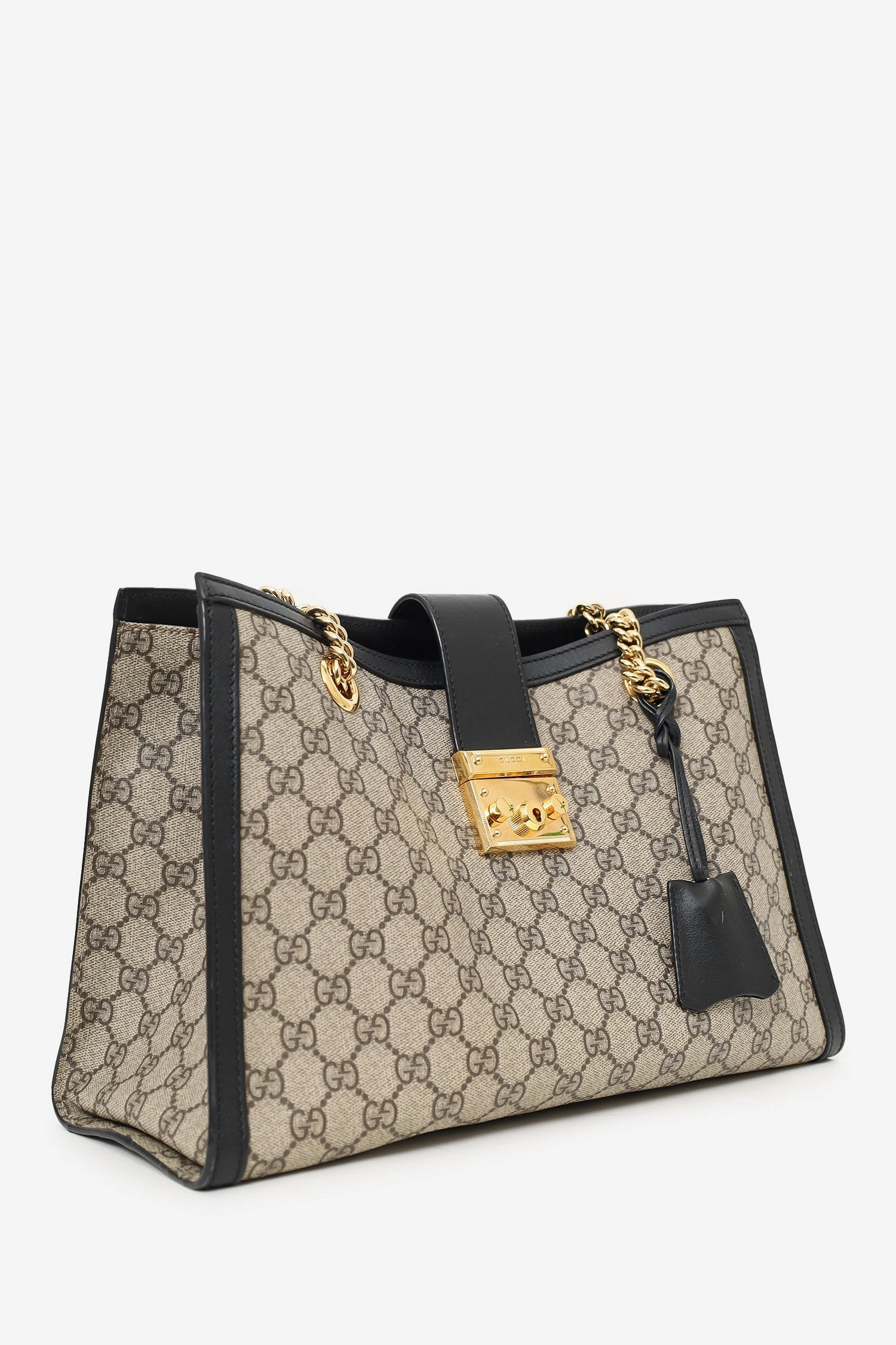 Gucci Black/Brown Leather/Coated Canvas GG Supreme Medium Padlock Shoulder Bag