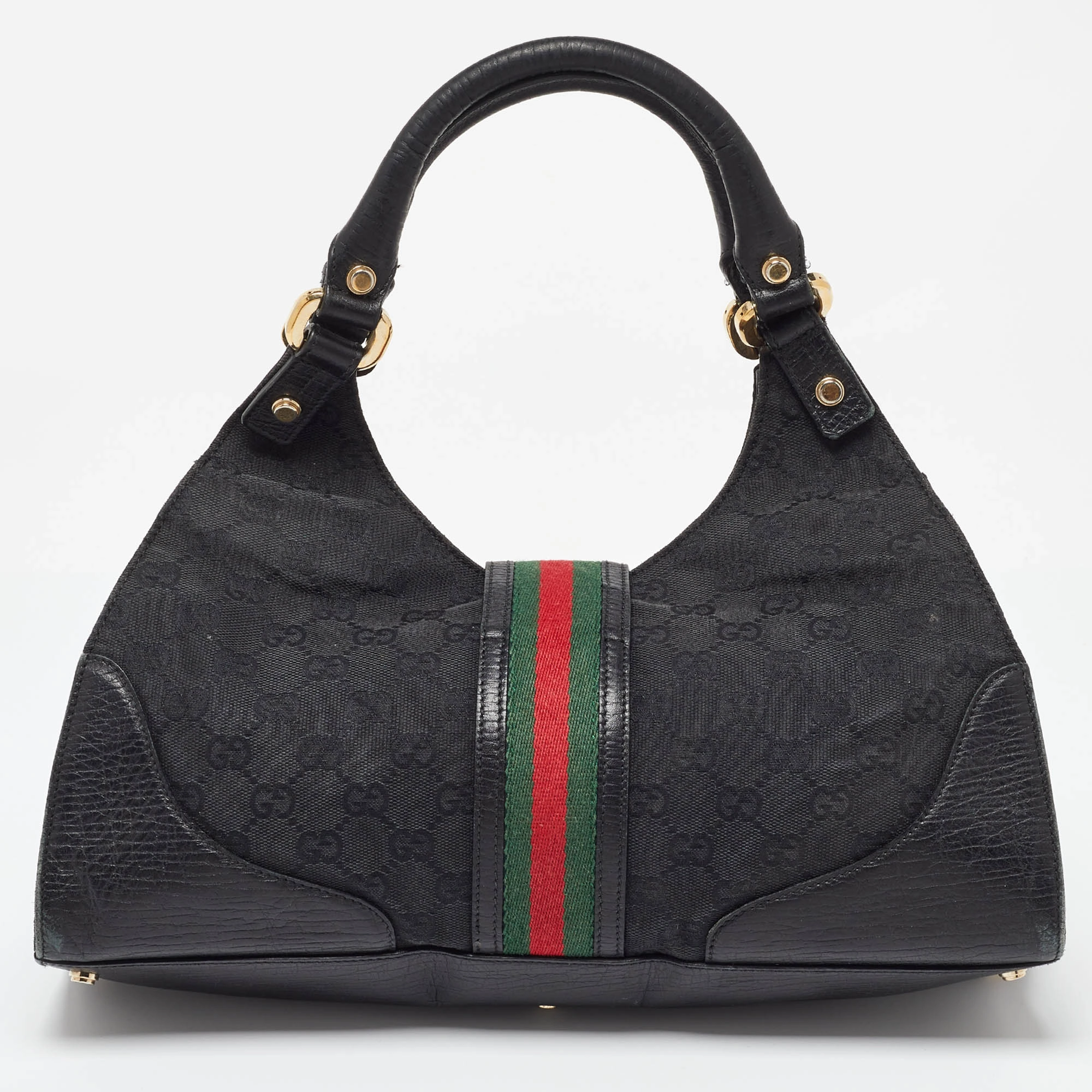 Gucci Black Gg Canvas And Leather Junco Shoulder Bag