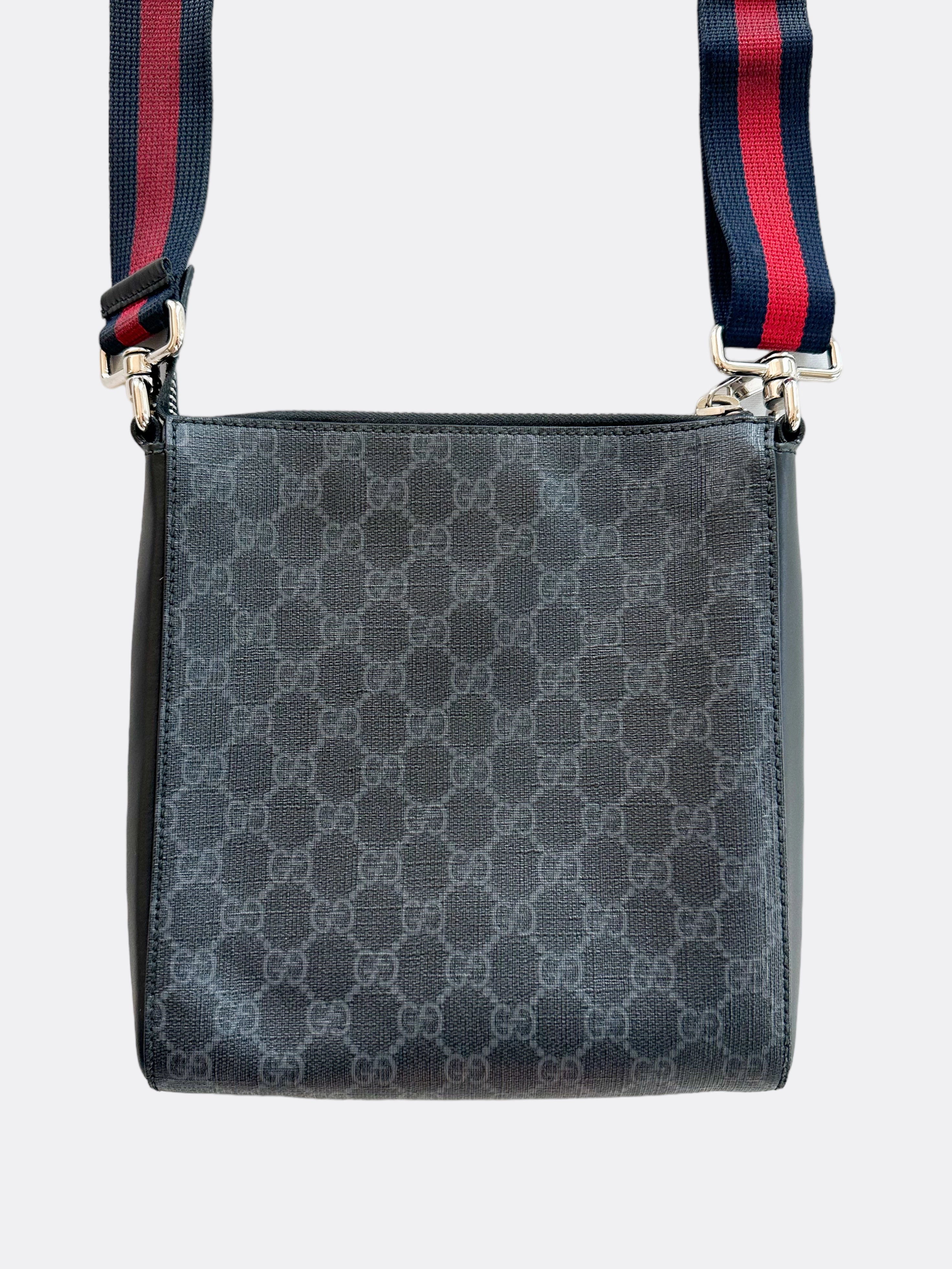 Gucci Black GG Monogram Patch Night Courier Messenger Bag