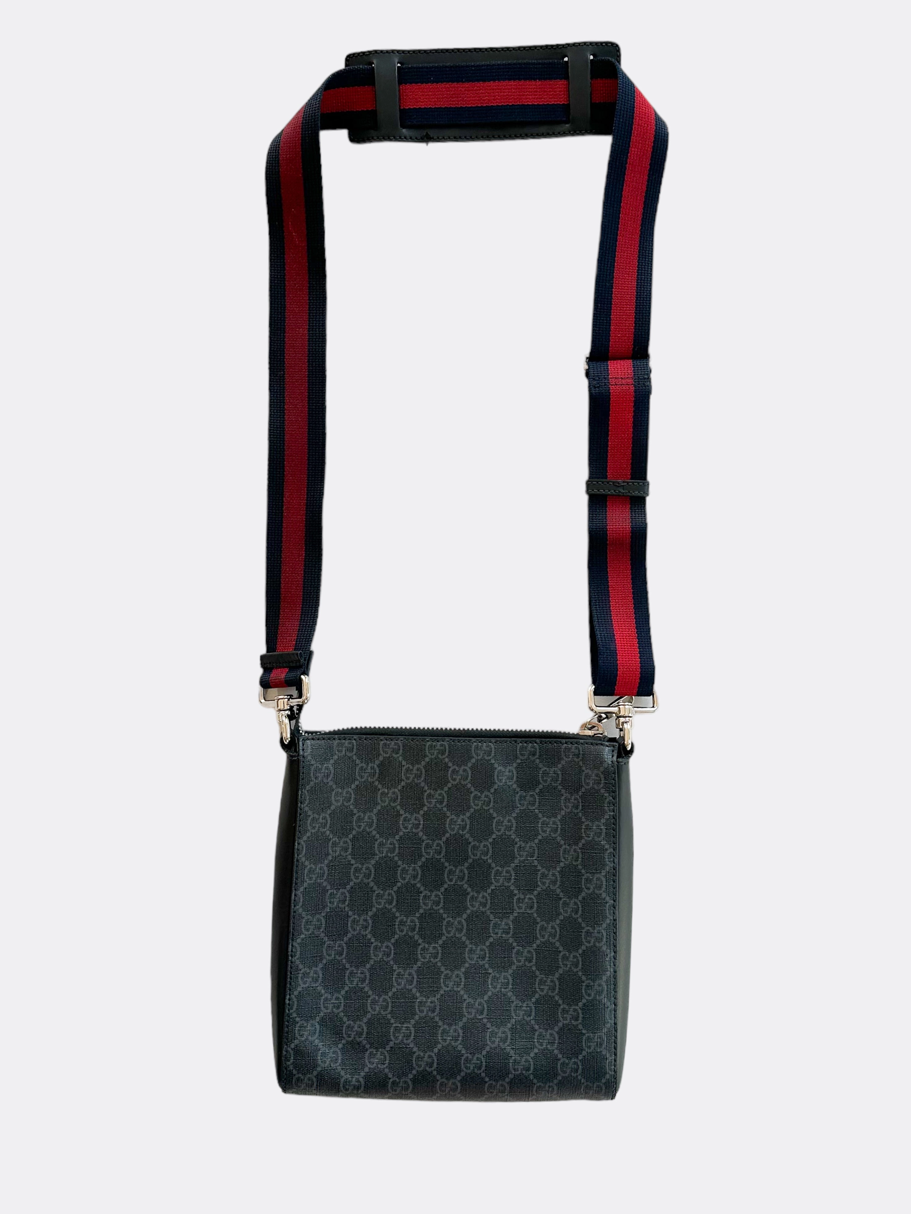 Gucci Black GG Monogram Patch Night Courier Messenger Bag