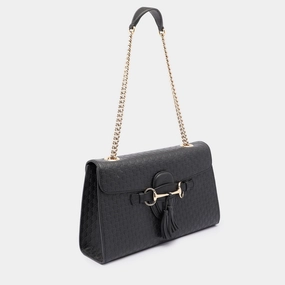 Gucci Black Microguccissima Leather Medium Emily Chain Shoulder Bag