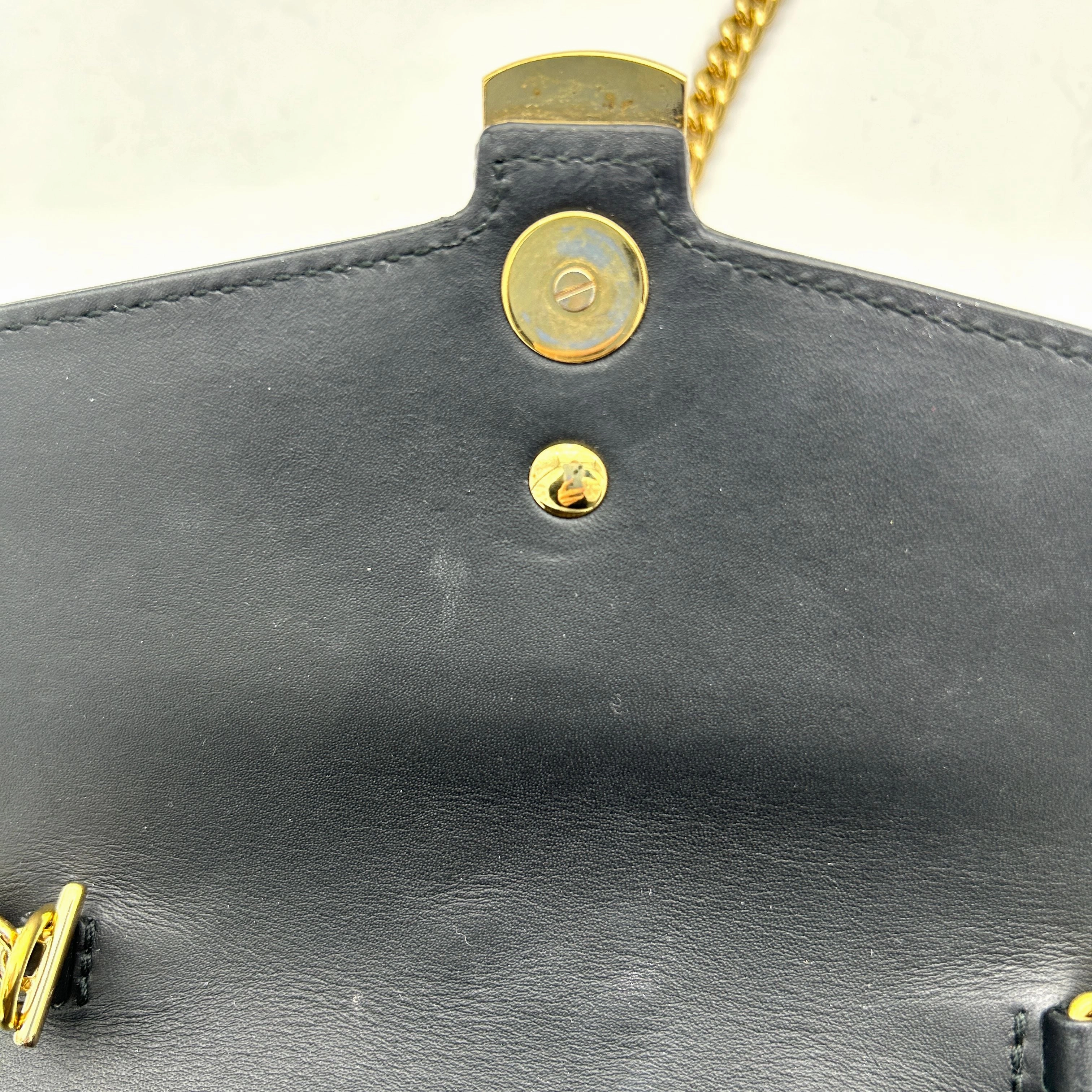 GUCCI Calfskin Super Mini Sylvie Chain Shoulder Bag Black LA33785