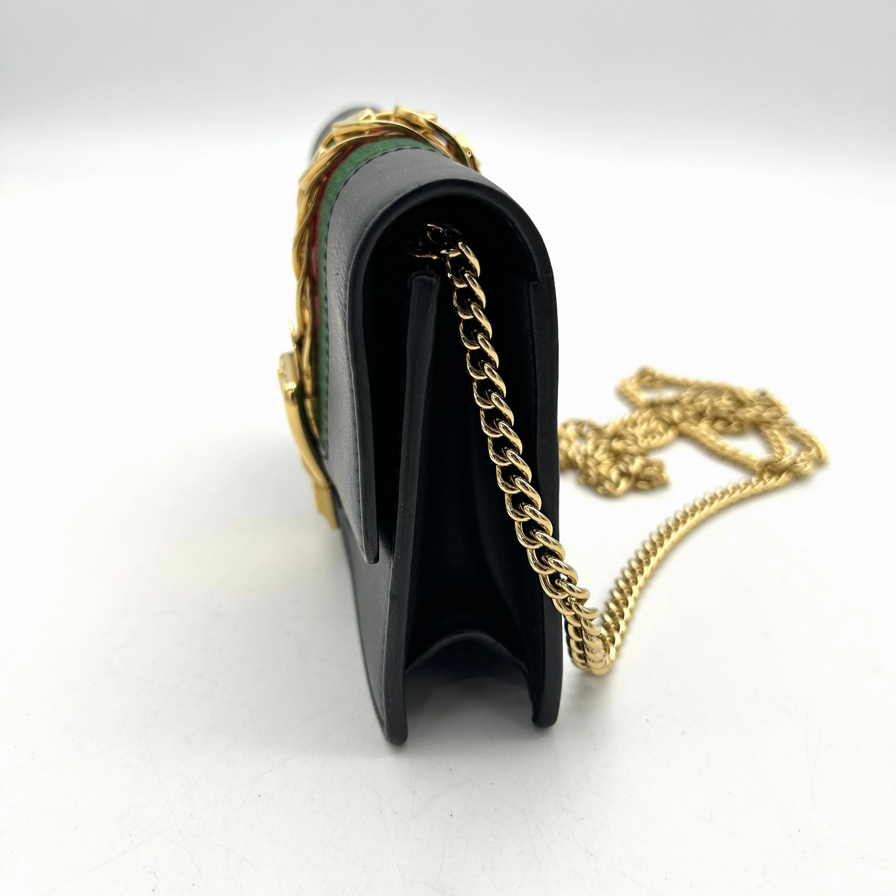 GUCCI Calfskin Super Mini Sylvie Chain Shoulder Bag Black LA33785