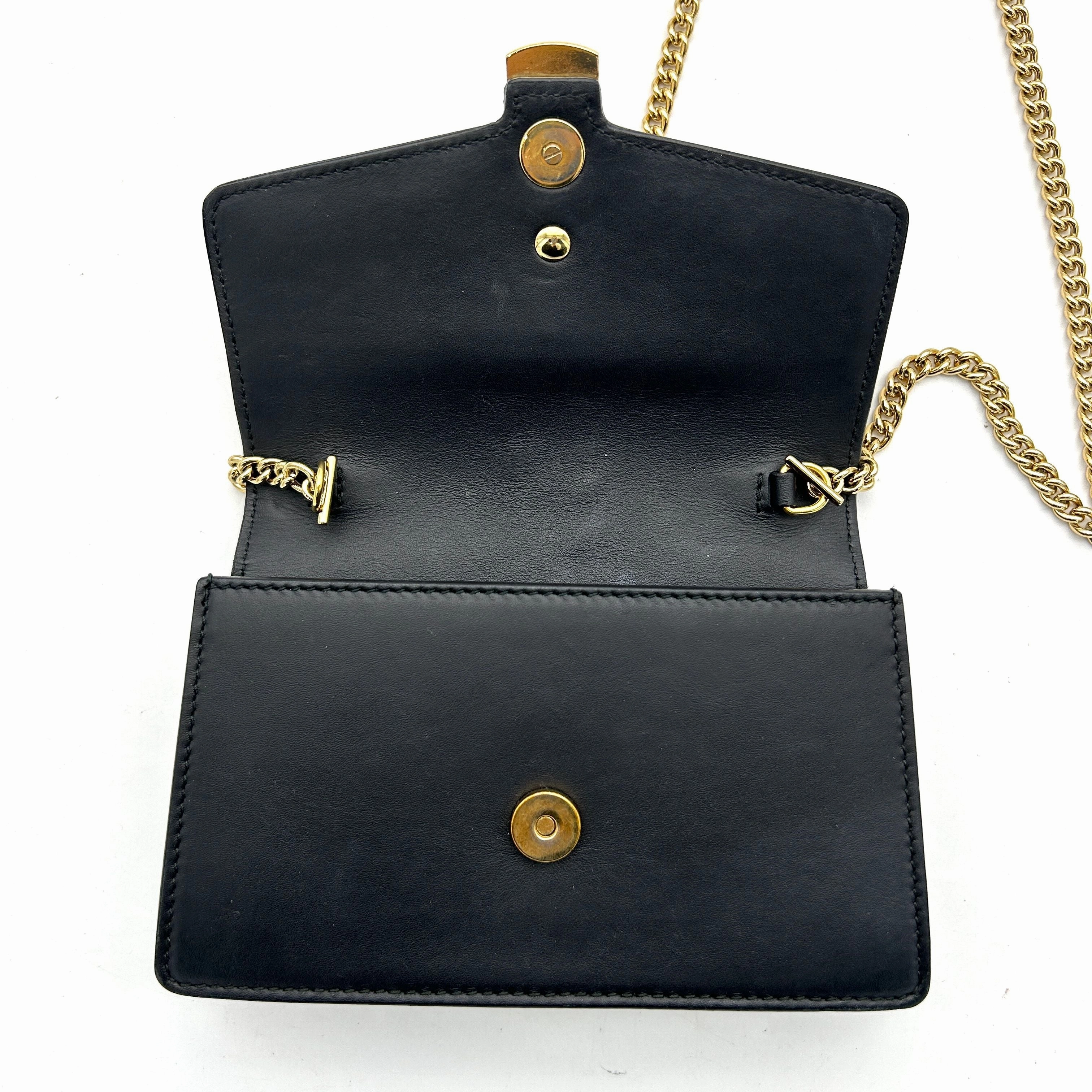 GUCCI Calfskin Super Mini Sylvie Chain Shoulder Bag Black LA33785