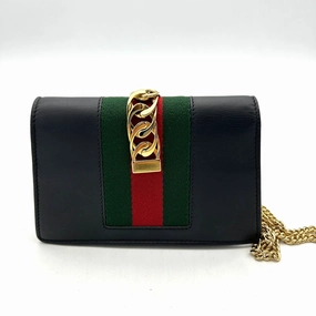 GUCCI Calfskin Super Mini Sylvie Chain Shoulder Bag Black LA33785