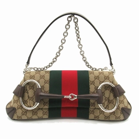 Gucci Canvas Horsebit Chain Medium Shoulder Bag