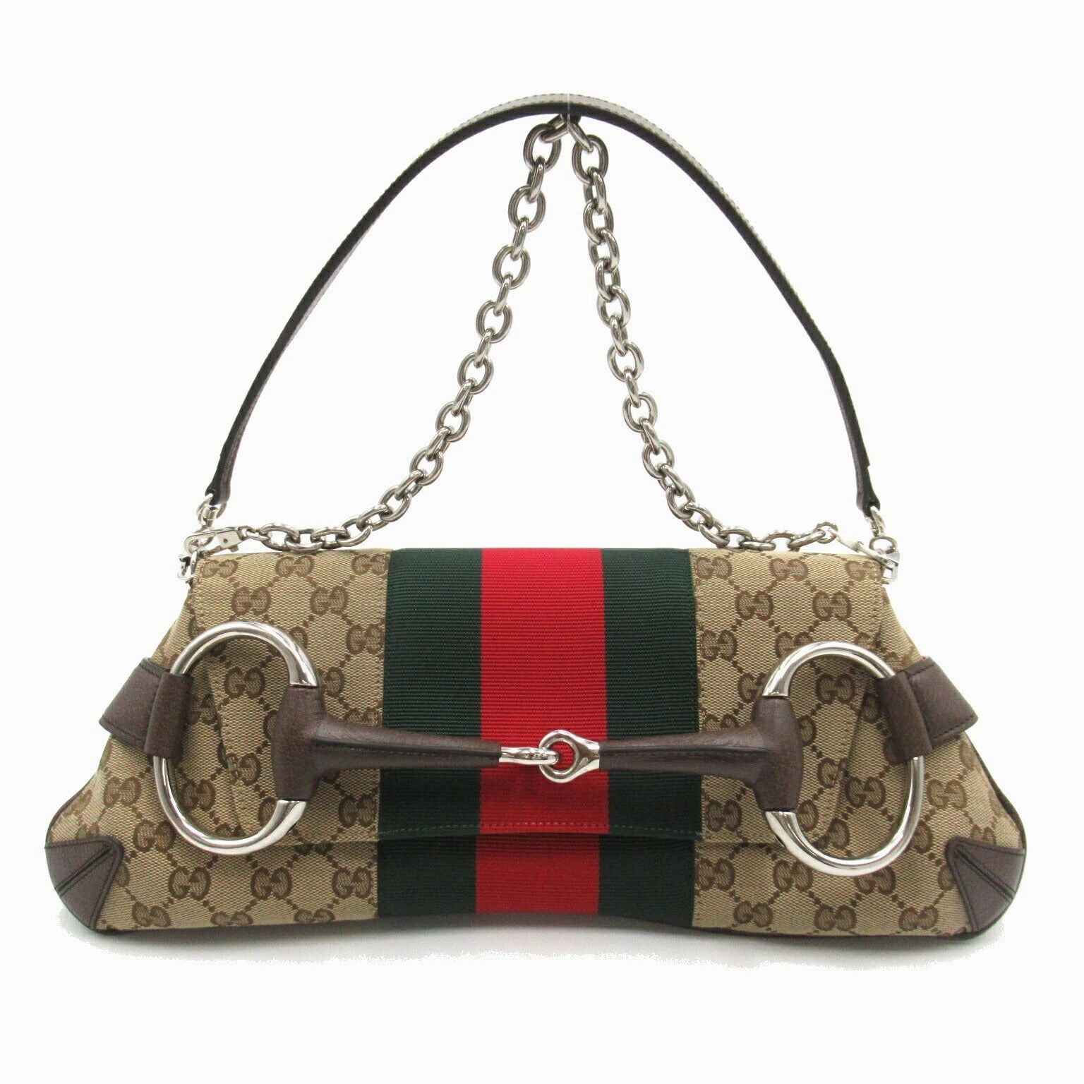 Gucci Canvas Horsebit Chain Medium Shoulder Bag