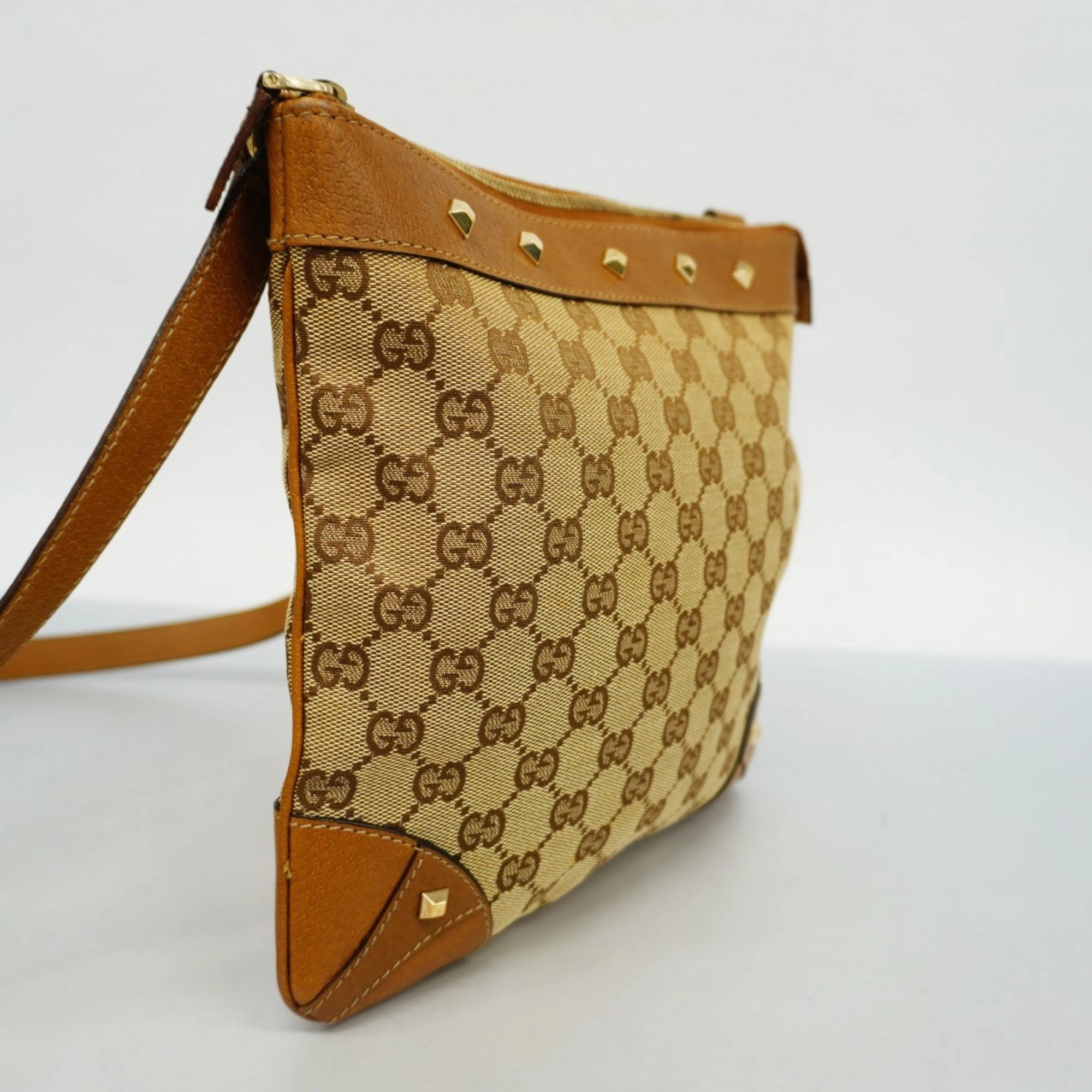 Gucci  Canvas Leather Shoulder Bag (Pre-Owned)