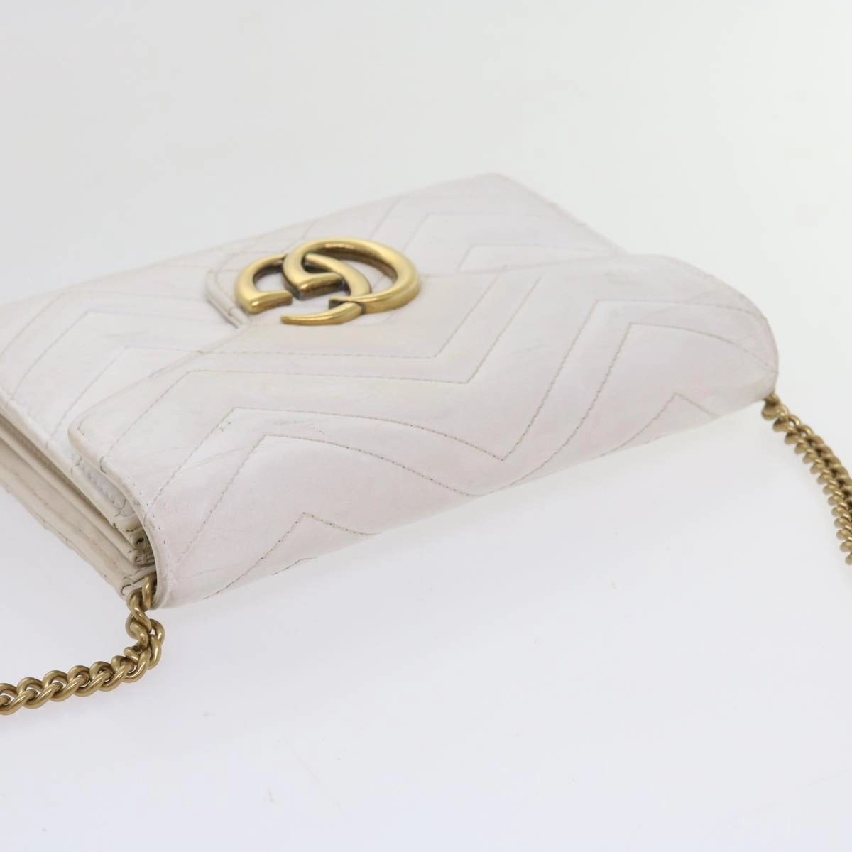 GUCCI Chain Shoulder Bag Leather White 474575 2149  bs8823