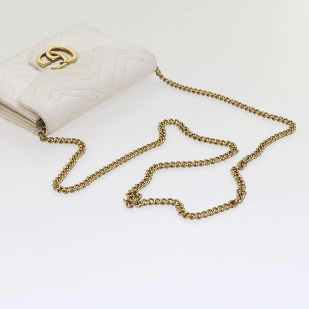 GUCCI Chain Shoulder Bag Leather White 474575 2149  bs8823