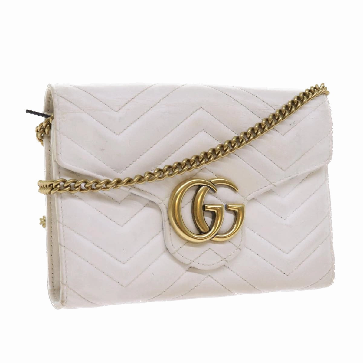 GUCCI Chain Shoulder Bag Leather White 474575 2149  bs8823
