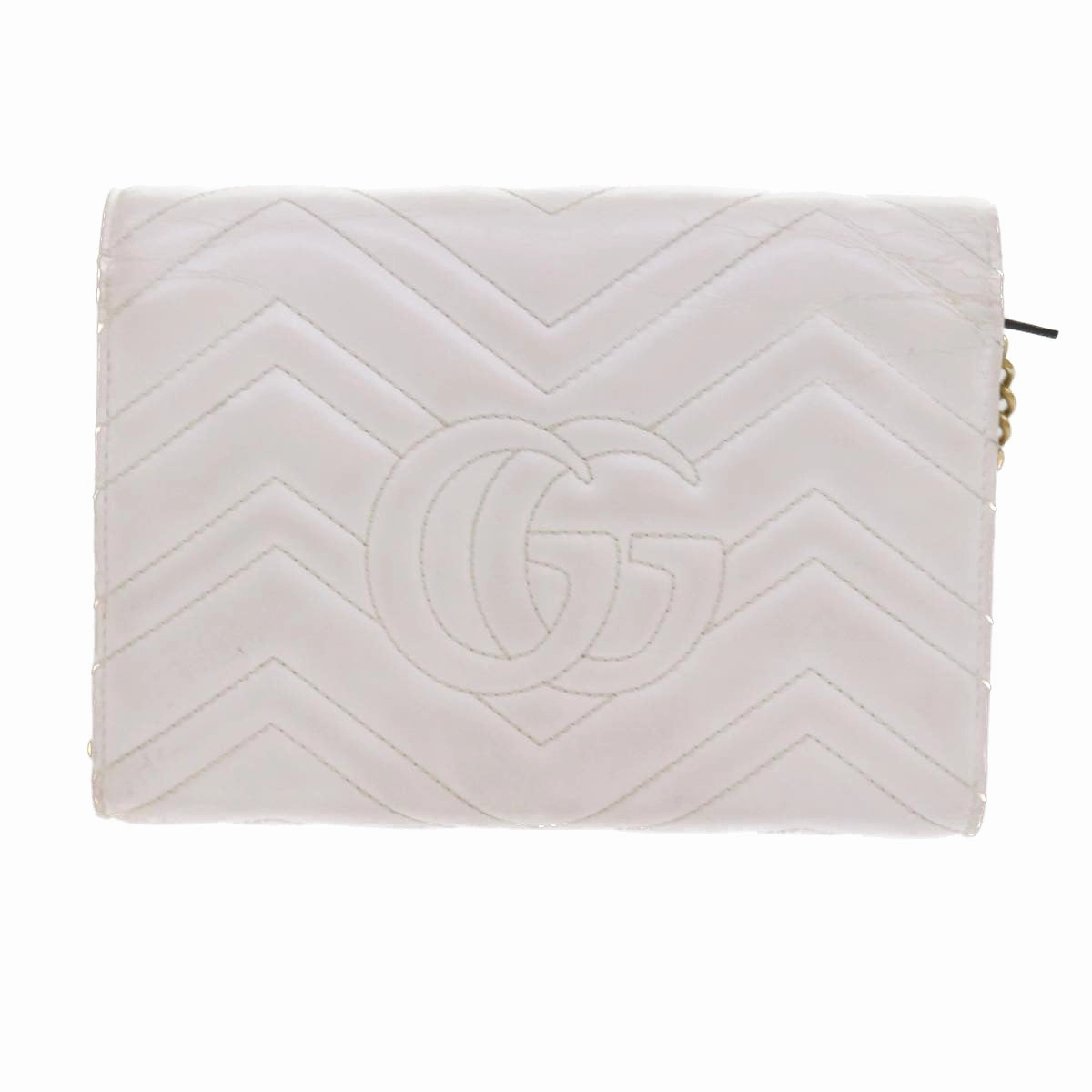 GUCCI Chain Shoulder Bag Leather White 474575 2149  bs8823
