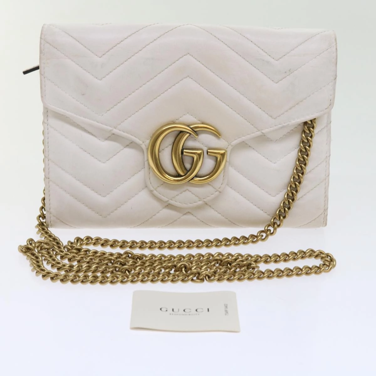 GUCCI Chain Shoulder Bag Leather White 474575 2149  bs8823