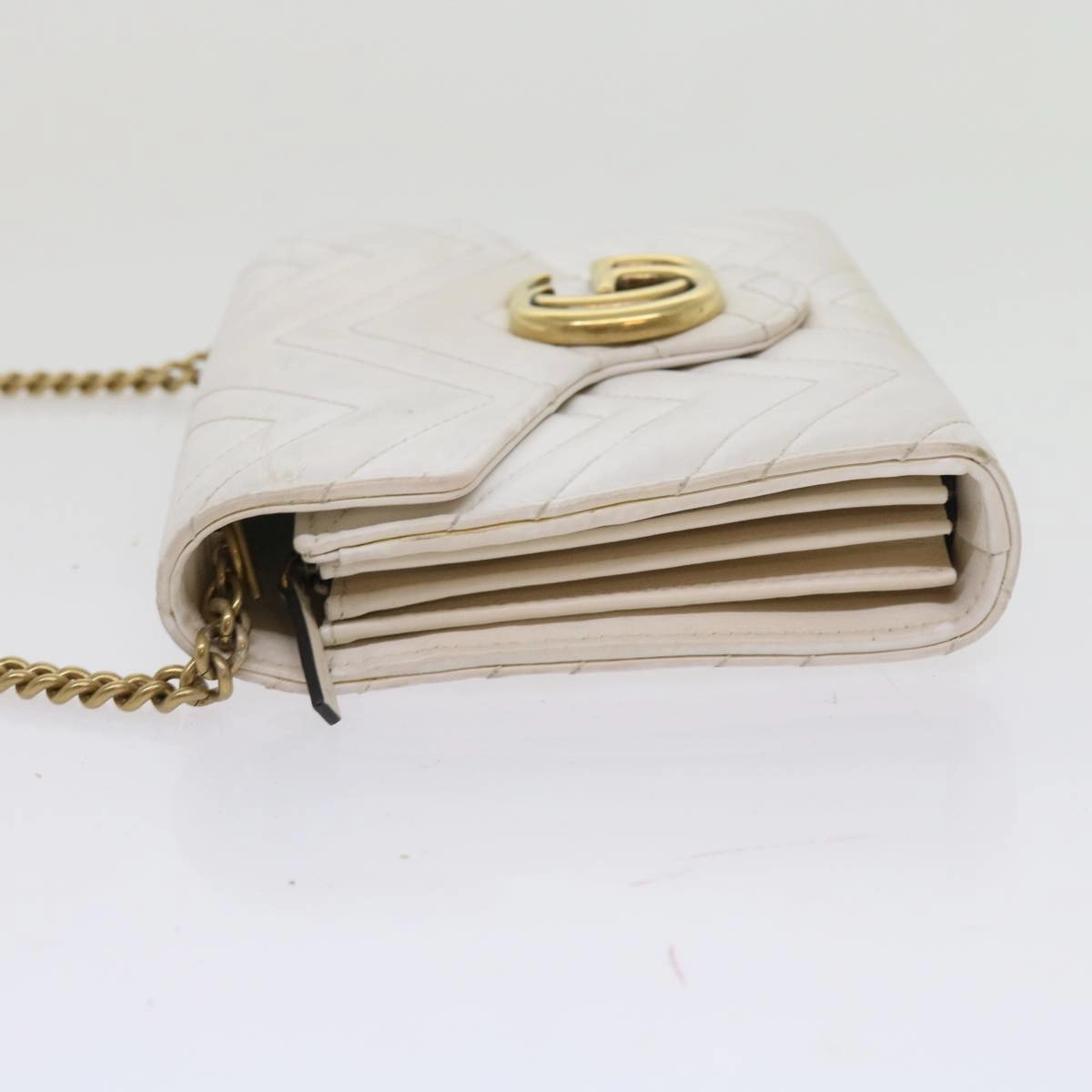 GUCCI Chain Shoulder Bag Leather White 474575 2149  bs8823