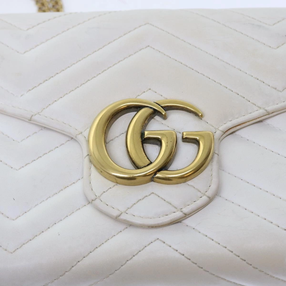 GUCCI Chain Shoulder Bag Leather White 474575 2149  bs8823